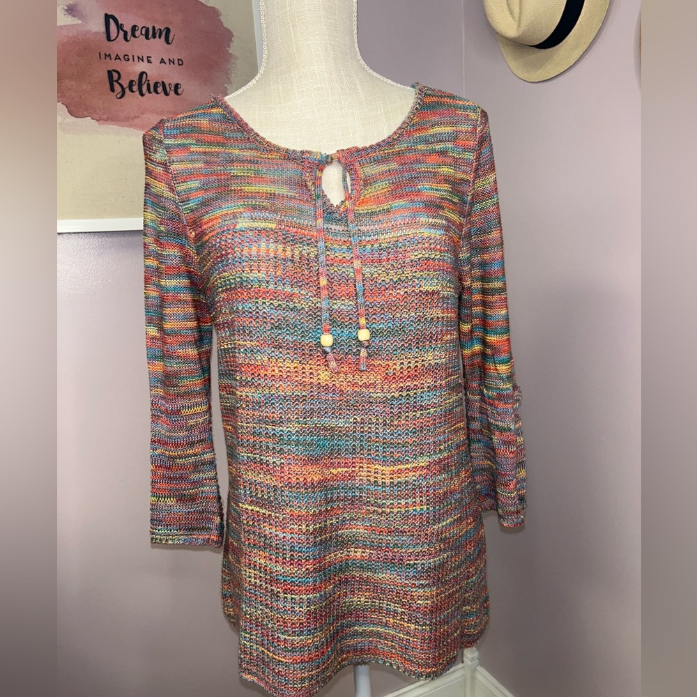 United States Sweaters - Women’s medium lovely 3/4 sleeve mulit-color sweater. - Picture 3 of 11